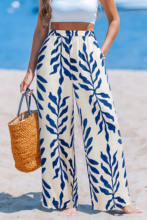 Pantalon tropical imprimé lune au style fluide