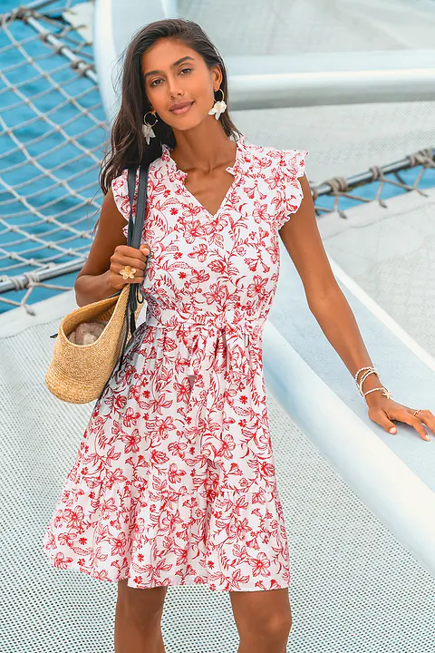 Robe courte florale à col cranté