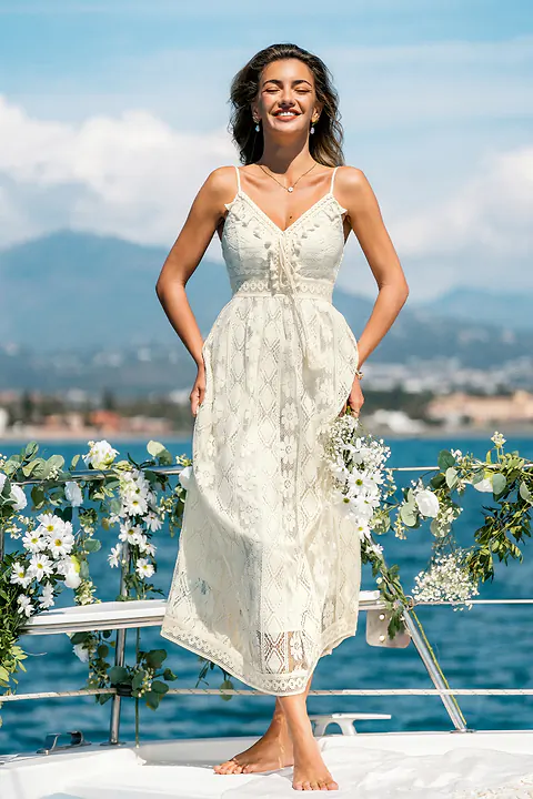 Robe longue beige décolletée
