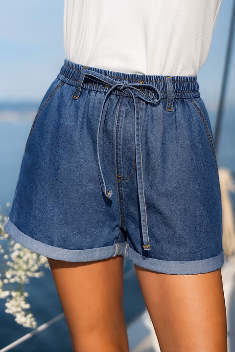 Short denim à cordon jambe large