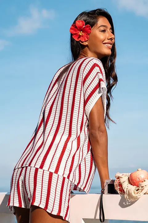 Top cover up de plage rayé au style frais