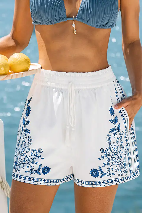 Short floral taille élastique