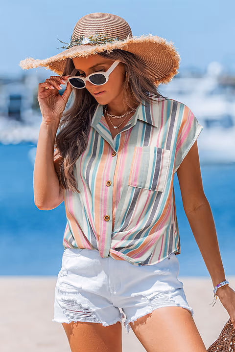 Top à rayures col chemise
