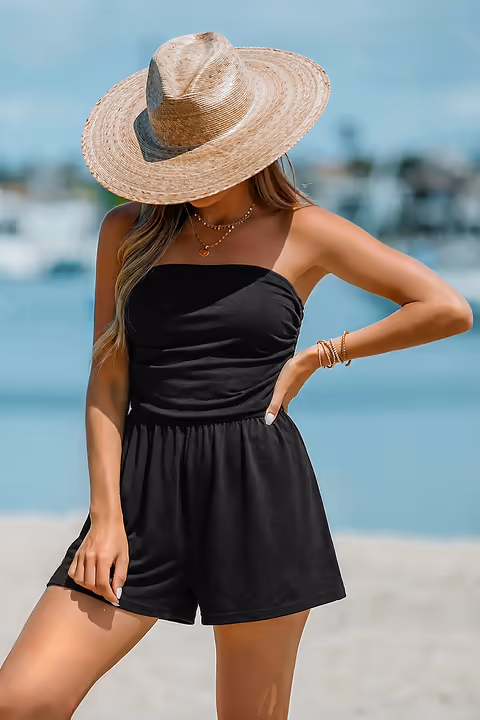 Combishort noir col droit