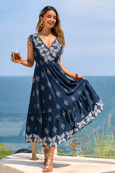 Robe longue géométrique col surplis