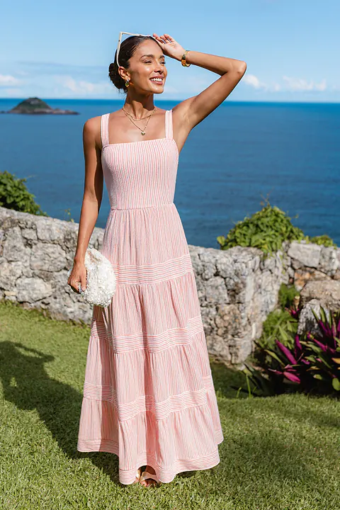 Robe longue rayée sans manches