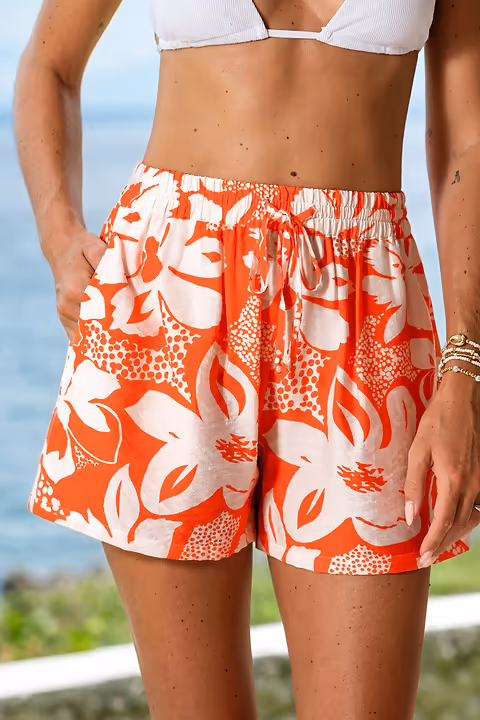 Short tropical orange taille élastique